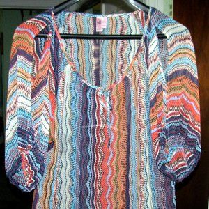Blue Red & Grey Sheer Top Plus Size 2XL Dolled Up